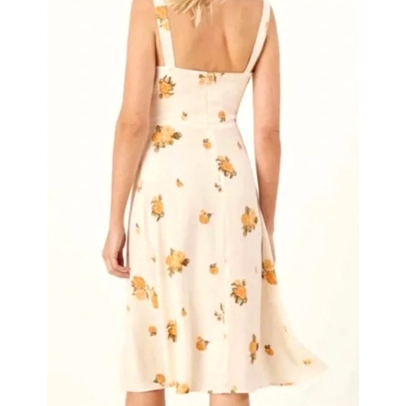 Reformation 6 Frankfort Button Front Floral Dress Tie Front Silky Yellow White - Picture 4 of 11